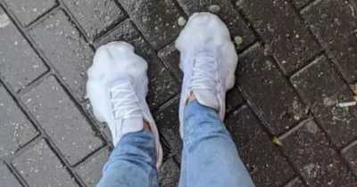 This Guy's Trainers Foam Up In Rain After He Uses Vanish To Clean Them