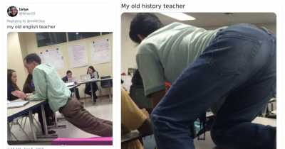 Students Share Awkward Pictures of Teachers Leaning Against Desks In Bizarre Positions