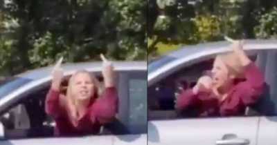 Woman Driver Who Was Flipping The Bird At Trump Supporters Ended Up Crashing Her Car Right In Front Of Them