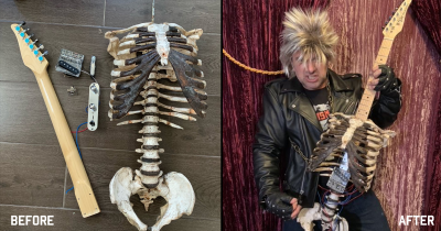 Metalhead Turns His Uncle's Skeleton Into A Guitar