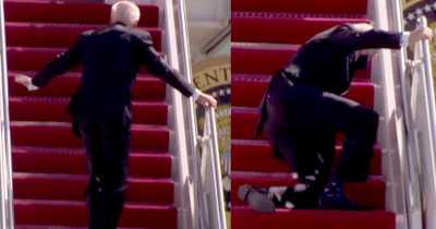 Joe Biden Falls Up The Stairs Of Air Force One Three Times