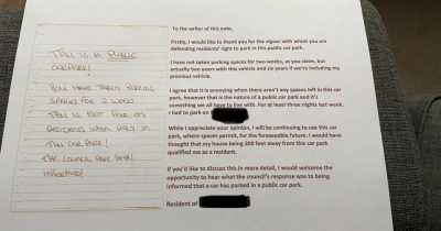 Neighbour's Befitting Response To An Angry Parking Note Is Next Level