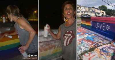 Homophobic Woman Destroys Pride Mural As She Screams At The Teens That Made It