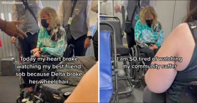 Woman Breaks Down Crying After Delta Airlines Breaks Her Wheelchair
