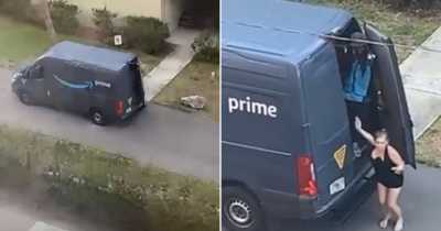 Amazon Driver Fired After Video Of Woman In Skimpy Dress Sneaking From The Back Of His Van Goes Viral