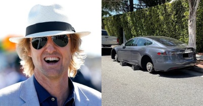Owen Wilson's Tesla On Blocks After $4k&nbsp;Worth Of Rims And Tyres Were Taken From His $100,000 Vehicle