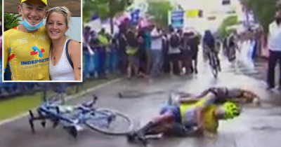 Pro Cyclist Collides With His Wife At Race As He Reaches Finish Line