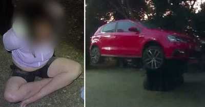 Woman Accused Of Stealing Car Is Forklifted Off Ground While Inside It By Owners