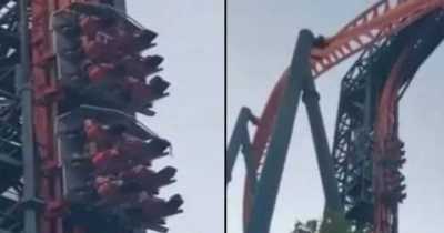 Horrifying Footage Shows People Trapped Vertically 160ft Up On Rollercoaster In Spain