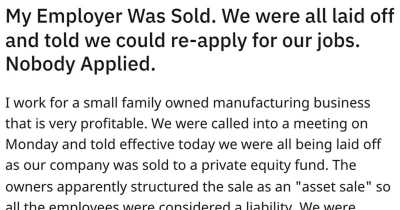 Whole Staff Laid Off By New Owners, And Told To Re-Apply, Nobody Does