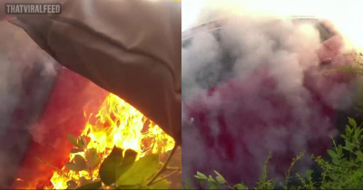 Incredible Moment When Heroic Sheriff Rescues Woman Trapped In Burning Car Caught On Bodycam Footage