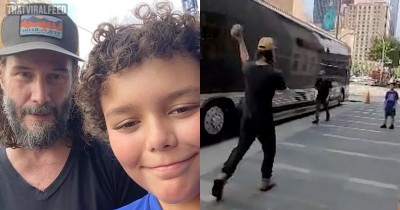Keanu Reeves Seen Playing Catch With Nine-Year-Old Boy Before Concert