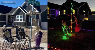 Homeowner Defends Installing Controversial Pole Dancing Skeleton Halloween Display