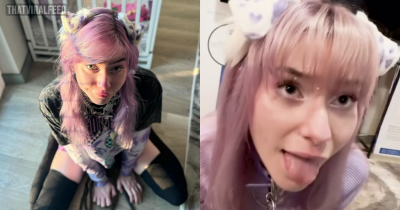 Woman Who Identifies As A Dog Sleeps In Crate, Eats Dog Food