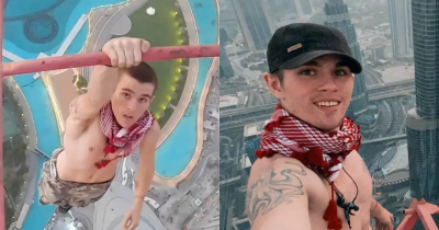 Daredevil Free Climber Scales 1,200ft Above Dubai But Doesn't Realise Crane Is Covered In Grease